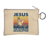 Jesus The Ultimate Deadlifter Funny Powerlifting Graphic Key Chain Coin Purse Beige