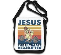 Jesus The Ultimate Deadlifter Funny Powerlifting Graphic Shoulder Bag White