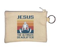Jesus The Ultimate Deadlifter Funny Swole Jesus Key Chain Coin Purse Beige