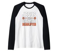 Jesus The Ultimate Deadlifter Raglan Baseball Tee