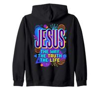Jesus The Way The Truth The Life Retro Glitch Faith Zip Hoodie
