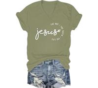 Jesus The Way The Truth The Life V Neck Shirt Christian T Shirts for Men Women Green