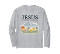Jesus The Way The Truth The Life Watercolor Mountains Long Sleeve T-Shirt