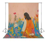 Jesus & The Wildflowers Modern Christian Art Poster Bible Verse Wall Art Print Poster Watercolor Painting Colorful Prints Photography Cloth56x118inch(142x300cm)