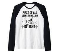 Jesus Thinks I'm a Delight Gothic Cross Raglan Baseball Tee