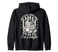 Jesus Thinks I'm A Delight Retro Coffee Frog Sarcasm Zip Hoodie