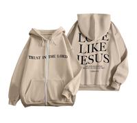 Jesus Trust In The Lord Hoodies for Women Fall Christian Graphic Pullover Sweatshirts Faith Comfort Essential Fleece Lined Love Like Jesus Trendy Drawstring Zip Up Letter Sweaters Beige