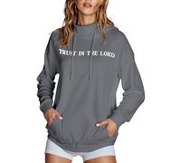 Jesus Trust In The Lord Hoodies for Women Workou Graphic Christian Thin with Hood Sweatshirts God Comfort Turtleneck Casual Sweaters Fashion Country Jesus Saves Religious Soft Y2K Light Gray