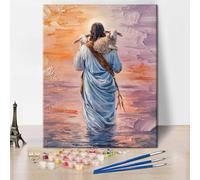 Jesus Walk on the Sea-Paint by Numbers Kit for Adults,Paint by Number Religion , Sheep DIY Acrylic Paint by Numbers Kits on Canvas Colorful Animals, Oil Painting for Home Wall Decor 16"x20"(Frameless)