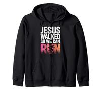 Jesus Walked So We Can Run Christian Workout Running Zip Hoodie