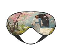 Jesus Walking in The Garden Sleep Mask Eye Mask with Adjustable Strap, Eye Sleep Shade Cover Blocks Light for Women Men Airplane Travel Nap Meditation