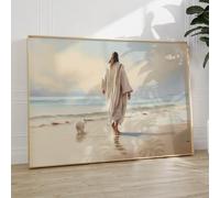 Jesus Walking on the Beach Canvas Wall Art - Religious Christian Poster, Bible Verse, 16x24inch No Frame