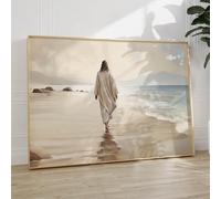 Jesus Walking on the Beach Picture Christian Jesus Canvas Wall Art Jesus Sea Painting Bible Verse Watercolor Canvas Print Lds Poster Jesus Ocean Wall Art Religious Christian Posters 16x24inch No Frame