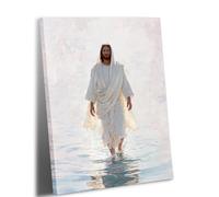 Jesus Walking on Water Canvas Wall Art Christian God Wall Decor Pictures Religious Spirit Faith Posters Prints for Living Room Bedroom Church Home Decorations 12x16inch
