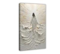 Jesus Walking on Water Canvas Wall Art Christian Spiritual Wall Decor Pictures Divine Light Modern Religious Posters Prints for Living Room Bedroom Church Decoration Frame-style-1 16x24inch(40x60cm)