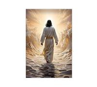 Jesus Walking on Water Poster, Spiritual Wall Decor, Divine Light Modern Art, Christian Gift Canvas 08x12inch(20x30cm)