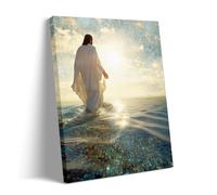 Jesus Walking on Water Wall Art, Christian Faith Canvas Print, Inspirational Religious Artwork, Modern Spiritual Painting for Living Room Decor 28x35cm Frame