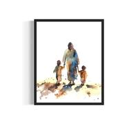 Jesus Walking with Children Art Print Poster, Religious Faith Spiritual Wall Art Painting Worship Prayer, Religious Art for Living Room and Bathroom 34 (Jesus Walking with Children, 11 x 14 inches