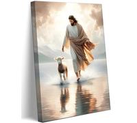 Jesus Walks On Water Canvas Wall Art Christ Saves The Lost Lamb Painting Wall Decor Christian Poster Print Follow Me Artwork Picture Decoration For Living Room Bedroom Church Ready To Hang