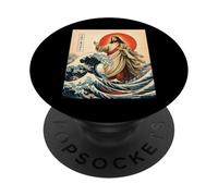 Jesus Walks On Water Vintage Japanese Arts Christian Graphic PopSockets Adhesive PopGrip