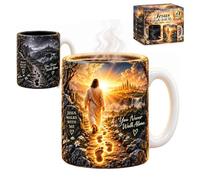 Jesus Walks With Me - Heat-Reveal Faith Mug Christian Color Changing Mug | 12OZ Bible Verse Ceramic Cup with Inspirational Footprints for Men Women Religious Pastors and Christmas(1pc)