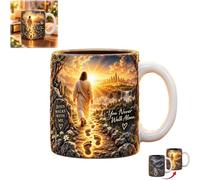 Jesus Walks With Me - Heat-Reveal Faith Mug You Are Never Alone (1pc) | Christian Color Changing Coffee Cup, Sensitive Inspirational Coffee, Christian Bible Verse Cup Gift for Men, Women & Pastors