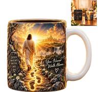 Jesus Walks With Me Heat Reveal Mug, You Are Never Alone Christian Gift | Color Changing Ceramic Coffee Cup with Footprint Jesus Scene, Inspirational Faith Gift for Believers & Pastor