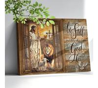 Jesus Wall Art Christian Lion and Lamb Canvas Wall Art Decor Religious Bible Verse Be Still and Know That I Am God Pictures Scripture Quotes Print Framed Artwork for Living Room Bedroom 12"X16"