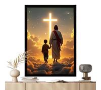 Jesus Wall Art - Illuminated Christian Religious Photo Frame, Peaceful Glowing LED Light, Inspirational Faith Picture, Home Sanctuary Accent, Large Spiritual Decor For Church Office