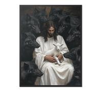 Jesus Wall Art, Lamb & Jesus Among Dark Wolves - Christian Wall Art, Unframed 13" x 17"