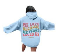 Jesus We Love Because He First Loved Us Hoodies for Women Comfort Graphic Christian Anime Pullover Sweaters Jesus Saves Fall Long Sleeve Sports Letter Clothes Loose Fit College Faith Light Purple