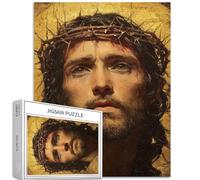 Jesus Wearing a Crown of Thorns 1000 Piece Jigsaw Puzzles for Adults Golden Religious Background Art Puzzle Challenging Family Activity Games Colorful DIY Craft Puzzle for Home Decor Gifts 20" ×27"