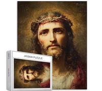 Jesus Weeps and is Crowned with Thorns 1000 Piece Jigsaw Puzzles for Adults Golden Background Art Jigsaw Challenging Family Activity Games Colorful DIY Craft Puzzle for Home Decor Gifts 20×27 Inches