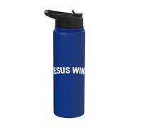 Jesus Wins Christian Scripture Faith Religious Typography Stainless Steel Insulated Water Bottle
