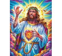 Jesus with A Radiant Heart 300 Pieces Jigsaw Puzzles Fairy Tale Scenery Cartoon For Men Educational Decompression Adults Anxiety Memory Care Mothers Valentines Gift Durable Cardboard 300 PCS