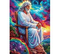 Jesus with A Rainbow Halo 1000 Pieces Set Classic Jigsaw Puzzle Science Fiction Magical Dream Couple Puzzle Partners Mind Relaxation Wall Decor Easter New Year Premium Cardboard 1000 PCS
