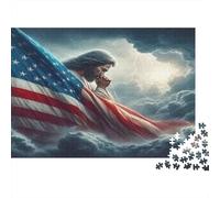 Jesus with American Flag 1000pc Jigsaw As Interlocking Puzzles Jigsaw Puzzles That Are Impossible Hard Difficult Challenging for Home Decor Hobby 38x26cm/1000pcs