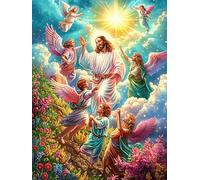 Jesus with Angels in Garden 1000 Pcs Jigsaw Puzzles Mitos Fantástico Cuento De Hadas Puzzles for Adults Teens Brain Game Fun Family Game Team Building Stress Reducing Autumn Thick Cardboard 1000 PCS