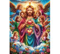 Jesus with Angels in Garden 1000 Pieces Jigsaw Puzzles Animal Planta For Men Educational Decompression Adults Anxiety Memory Care Mothers Valentines Premium Cardboard 1000 PCS
