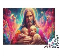 Jesus with Babies 1000 Piece Jigsaw Puzzles for Adults & Teens Man Holding Two Babies Recycled Paper | Family Game & Gift 52x38cm/1000pcs