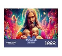 Jesus with Babies Jigsaw for Adults Educational: Man Holding Two Babies 1000 Piece Games for Home Decor 52x38cm/1000pcs