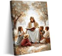 Jesus With Children Canvas Wall Art Christian Kids Room Wall Decor Picture Jesus Teaching Children Watercolor Poster Print For Kids Room Bedroom Church Decorations Ready To Hang