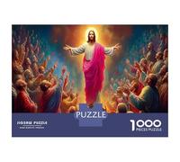 Jesus with Colorful Light 1000 Piece Jigsaw Puzzle Bundle Religious Illustration Puzzle for Adults Sturdy Cardboard DIY Family Game Beautiful Decor Adults Kids Enthusiasts 38x26c