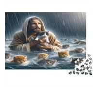 Jesus with Kittens 1000 Pieces Jigsaw Puzzle for Adults 14+, Eco-Friendly Cardboard, Jesus Saving Cats, Stress Relief Entertainment, Creative Family Activity, Great Gift Idea 38x26cm/1000pcs