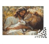 Jesus with Lamb 1000 Piece Puzzles for Adults on Thick Blue Board Colourful Jigsaws for Quiet Time Activities And Date Night Ideas 38x26cm/1000pcs