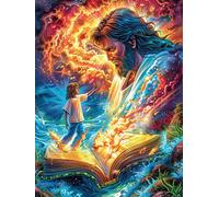 Jesus with Magic Book in Flames 1000 Piece Complete Premium Jigsaw Puzzle Mitos Cuento De Hadas Collectors Mind Relaxation Educational Decorative Puzzle Gifts for Adults Premium Cardboard 1000 PCS