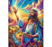 Jesus with Outstretched Arms in A Rainbow 500 Piece Premium Jigsaw Puzzle Fairy Tale Scenery Cartoon Adult Jigsaws Brain Training Hobby Home Decor Winter Gift Unique Shaped Recycled Material 500 PCS
