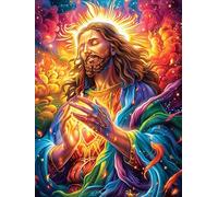 Jesus with Radiant Heart in Magical Forest 500 Piece Jigsaw Puzzle Fairy Tale Scenery Cartoon For Men Educational Decompression Adults Anxiety Memory Care Mothers Valentines Gift Sturdy Paperboard 5
