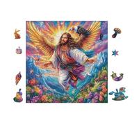 Jesus with Rainbow Wings 100 Piece Premium Jigsaw Puzzle Adult Jigsaws Brain Training Hobby Home Decor Winter Gift Unique Shaped Recycled Cardboard 28x28cm