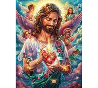 Jesus with Sacred Heart And Angels 300 Pc DIY Jigsaw Puzzle Mitos Cuento De Hadas Puzzles for Adults Teens Hard Challenging Team Building Stress Reducing Autumn High-grade Rigid Cardboard 300 PCS